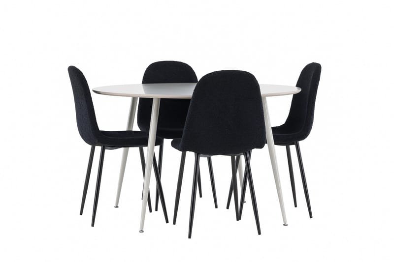 Plaza Spisegruppe 120 cm Rundt med 4 Polar stole - Beige/Svart - Møbler - Borde - Spisebordssæt