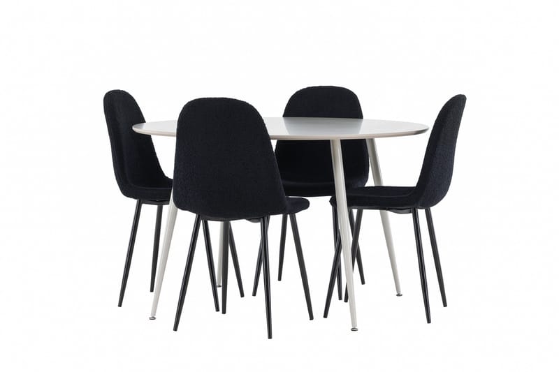 Plaza Spisegruppe 120 cm Rundt med 4 Polar stole - Beige/Svart - Møbler - Borde - Spisebordssæt