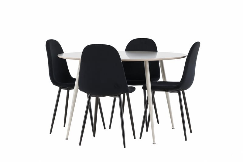 Plaza Spisegruppe 120 cm Rundt med 4 Polar stole - Beige/Svart - Møbler - Borde - Spisebordssæt