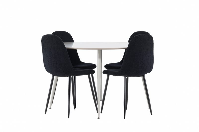 Plaza Spisegruppe 120 cm Rundt med 4 Polar stole - Beige/Svart - Møbler - Borde - Spisebordssæt