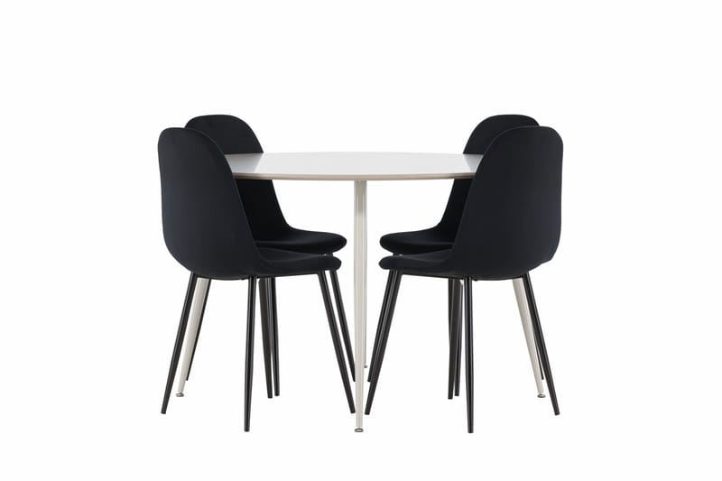 Plaza Spisegruppe 120 cm Rundt med 4 Polar stole - Beige/Svart - Møbler - Borde - Spisebordssæt