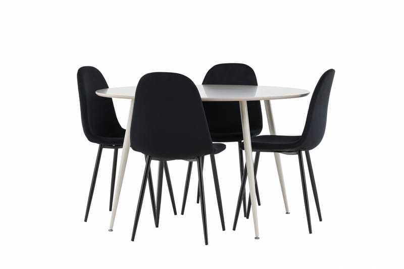 Plaza Spisegruppe 120 cm Rundt med 4 Polar stole - Beige/Svart - Møbler - Borde - Spisebordssæt