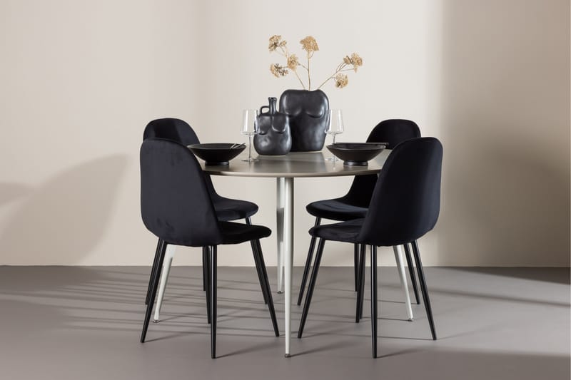 Plaza Spisegruppe 120 cm Rundt med 4 Polar stole - Beige/Svart - Møbler - Borde - Spisebordssæt