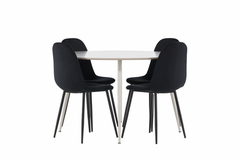 Plaza Spisegruppe 120 cm Rundt med 4 Polar stole - Beige/Svart - Møbler - Borde - Spisebordssæt