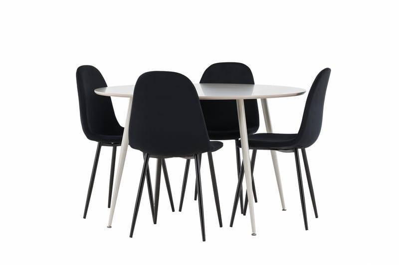 Plaza Spisegruppe 120 cm Rundt med 4 Polar stole - Beige/Svart - Møbler - Borde - Spisebordssæt