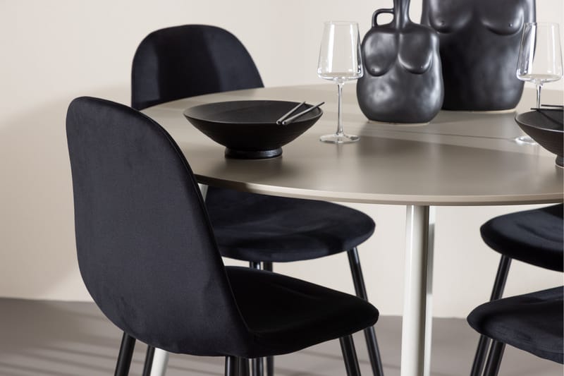 Plaza Spisegruppe 120 cm Rundt med 4 Polar stole - Beige/Svart - Møbler - Borde - Spisebordssæt