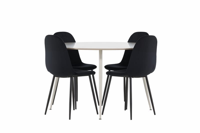 Plaza Spisegruppe 120 cm Rundt med 4 Polar stole - Beige/Svart - Møbler - Borde - Spisebordssæt