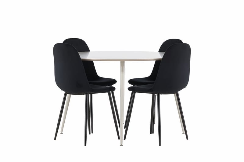 Plaza Spisegruppe 120 cm Rundt med 4 Polar stole - Beige/Svart - Møbler - Borde - Spisebordssæt
