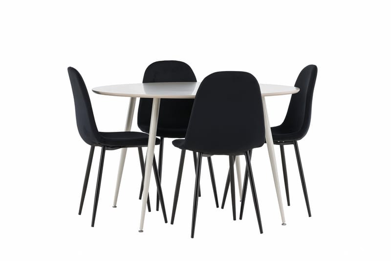 Plaza Spisegruppe 120 cm Rundt med 4 Polar stole - Beige/Svart - Møbler - Borde - Spisebordssæt