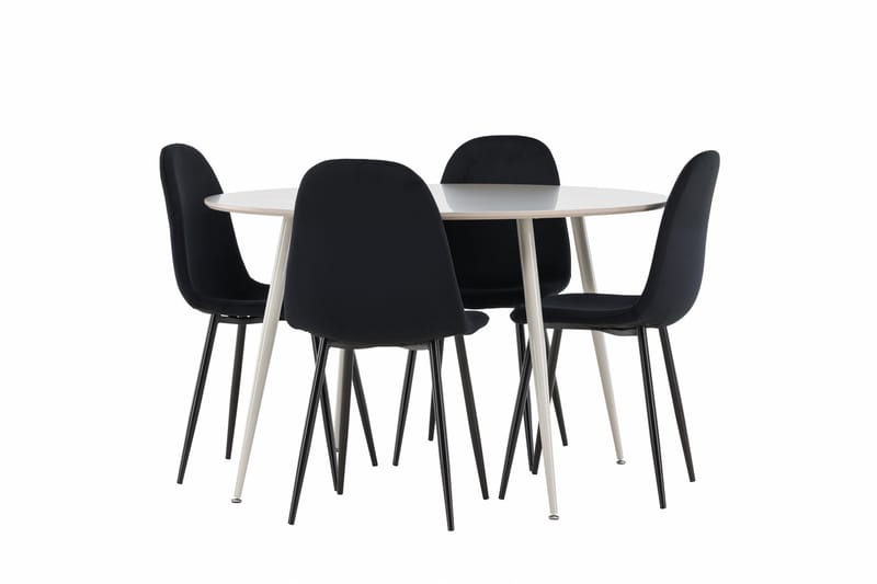 Plaza Spisegruppe 120 cm Rundt med 4 Polar stole - Beige/Svart - Møbler - Borde - Spisebordssæt