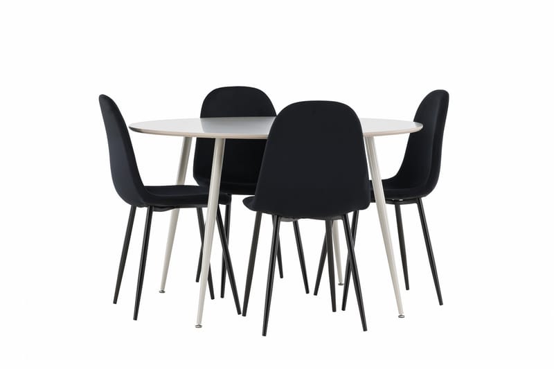 Plaza Spisegruppe 120 cm Rundt med 4 Polar stole - Beige/Svart - Møbler - Borde - Spisebordssæt