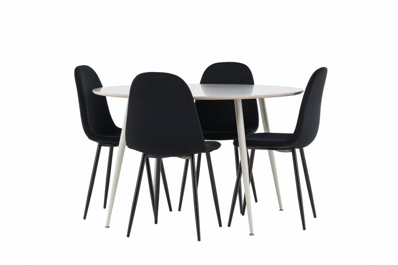Plaza Spisegruppe 120 cm Rundt med 4 Polar stole - Beige/Svart - Møbler - Borde - Spisebordssæt