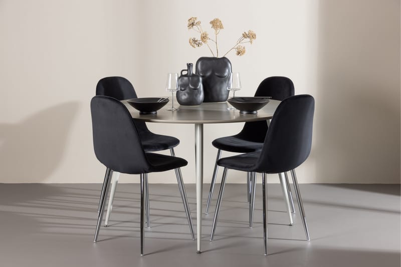 Plaza Spisegruppe 120 cm Rundt med 4 Polar stole - Beige/Svart - Møbler - Borde - Spisebordssæt