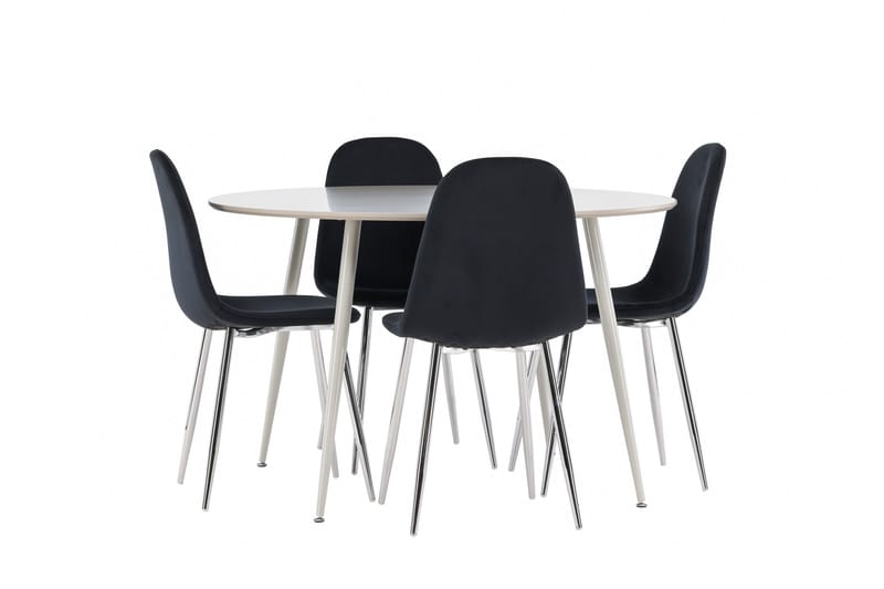 Plaza Spisegruppe 120 cm Rundt med 4 Polar stole - Beige/Svart - Møbler - Borde - Spisebordssæt