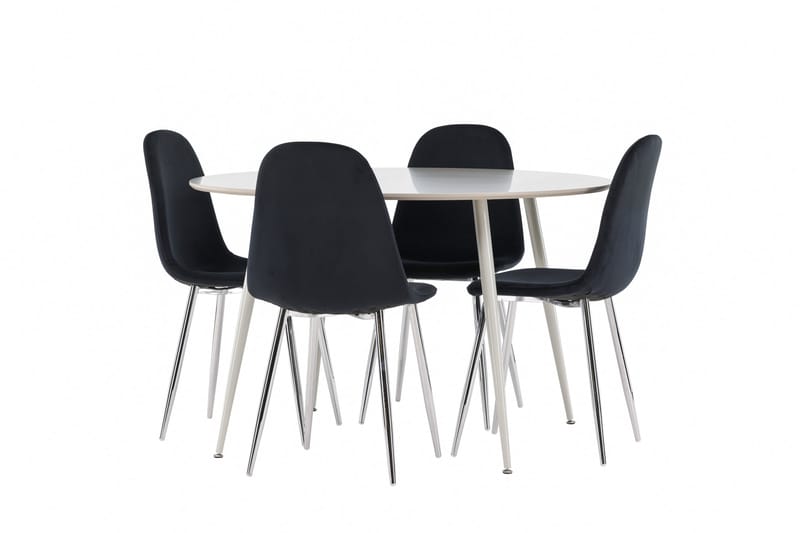 Plaza Spisegruppe 120 cm Rundt med 4 Polar stole - Beige/Svart - Møbler - Borde - Spisebordssæt