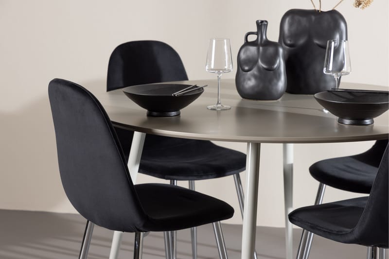 Plaza Spisegruppe 120 cm Rundt med 4 Polar stole - Beige/Svart - Møbler - Borde - Spisebordssæt