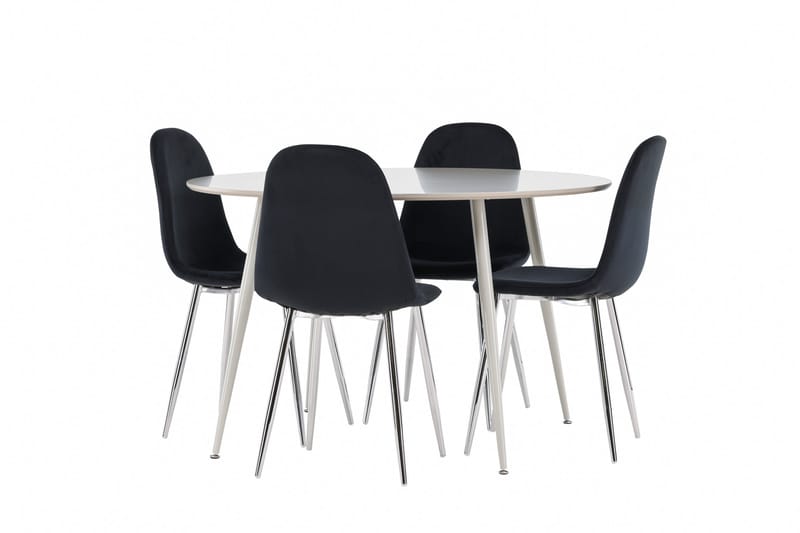 Plaza Spisegruppe 120 cm Rundt med 4 Polar stole, Beige/Svart