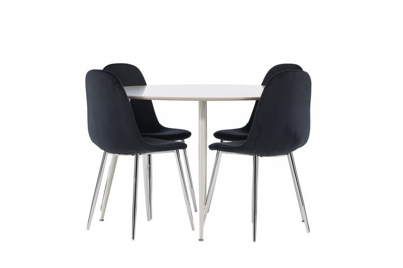Plaza Spisegruppe 120 cm Rundt med 4 Polar stole - Beige/Svart - Møbler - Borde - Spisebordssæt