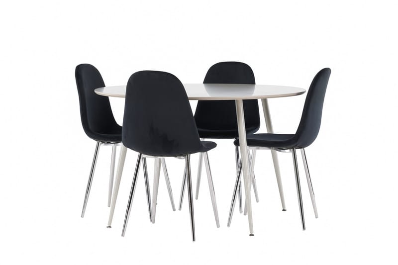 Plaza Spisegruppe 120 cm Rundt med 4 Polar stole - Beige/Svart - Møbler - Borde - Spisebordssæt