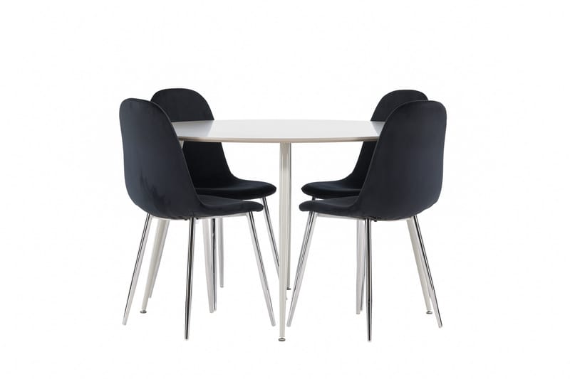 Plaza Spisegruppe 120 cm Rundt med 4 Polar stole - Beige/Svart - Møbler - Borde - Spisebordssæt