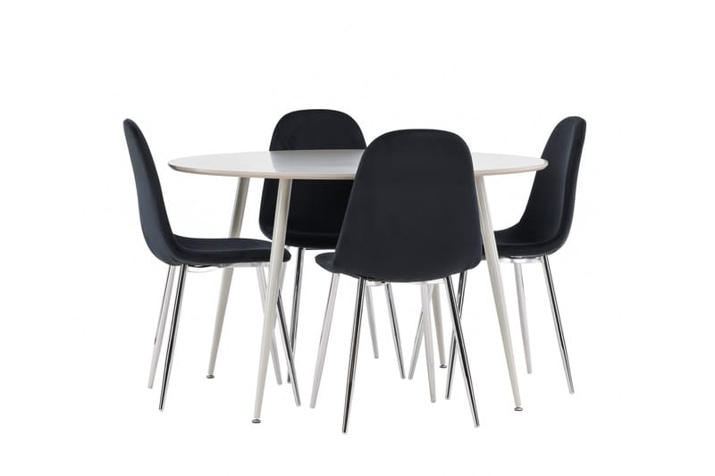 Plaza Spisegruppe 120 cm Rundt med 4 Polar stole - Beige/Svart - Møbler - Borde - Spisebordssæt
