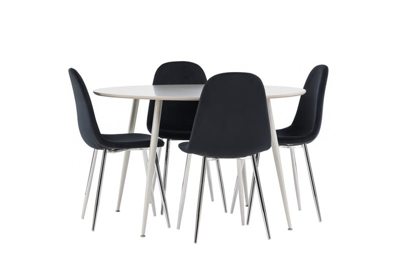 Plaza Spisegruppe 120 cm Rundt med 4 Polar stole - Beige/Svart - Møbler - Borde - Spisebordssæt