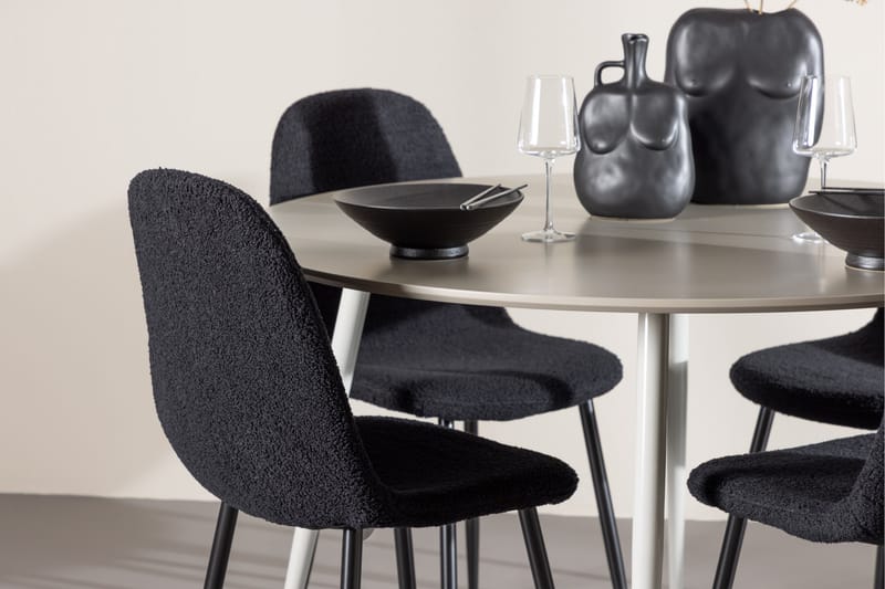 Plaza Spisegruppe 120 cm Rundt med 4 Polar stole - Beige/Svart - Møbler - Borde - Spisebordssæt
