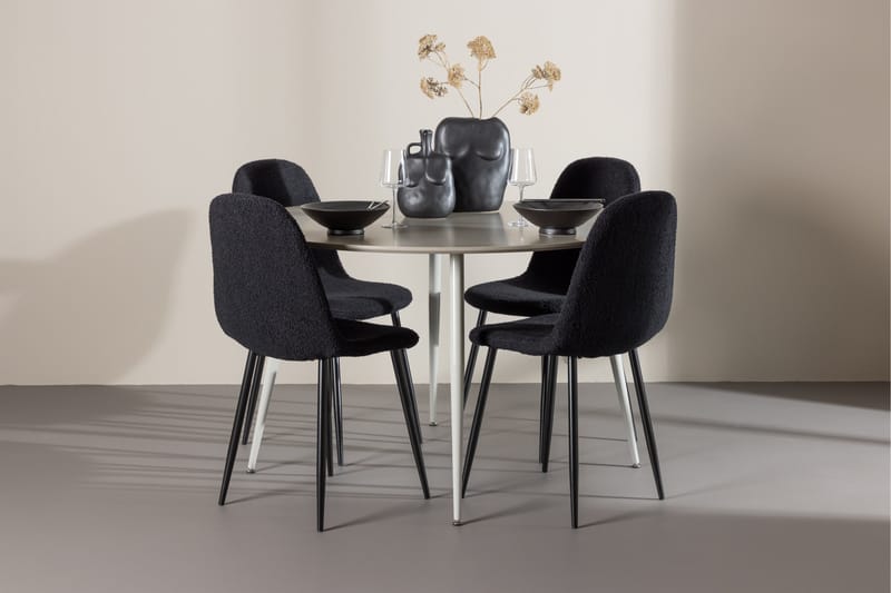 Plaza Spisegruppe 120 cm Rundt med 4 Polar stole - Beige/Svart - Møbler - Borde - Spisebordssæt