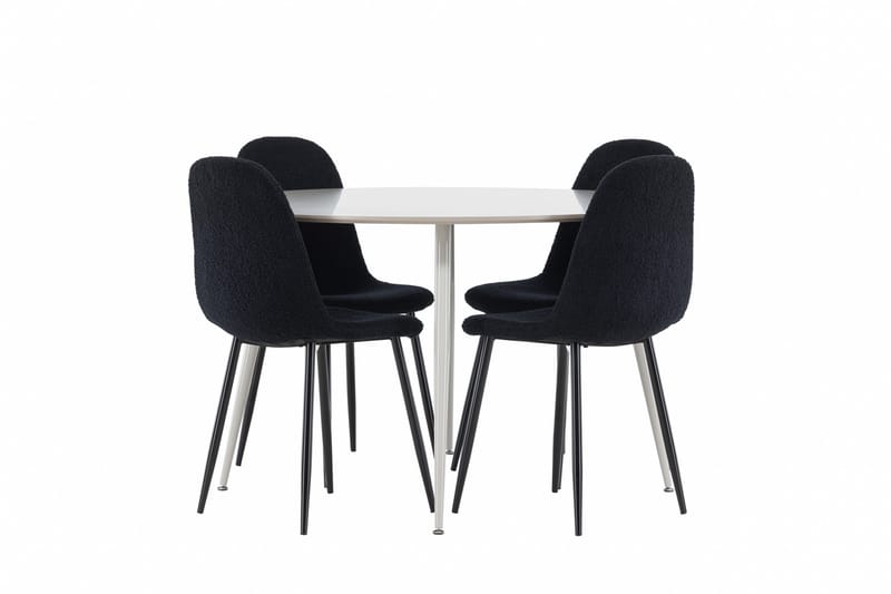 Plaza Spisegruppe 120 cm Rundt med 4 Polar stole - Beige/Svart - Møbler - Borde - Spisebordssæt