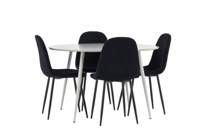 Plaza Spisegruppe 120 cm Rundt med 4 Polar stole - Beige/Svart - Møbler - Borde - Spisebordssæt
