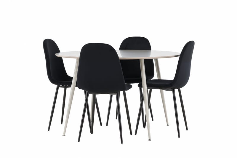 Plaza Spisegruppe 120 cm Rundt med 4 Polar stole - Beige/Svart - Møbler - Borde - Spisebordssæt