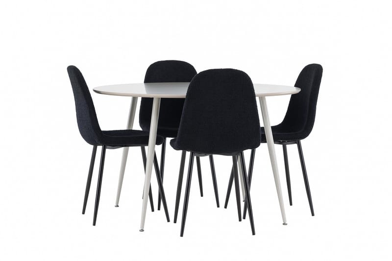 Plaza Spisegruppe 120 cm Rundt med 4 Polar stole - Beige/Svart - Møbler - Borde - Spisebordssæt