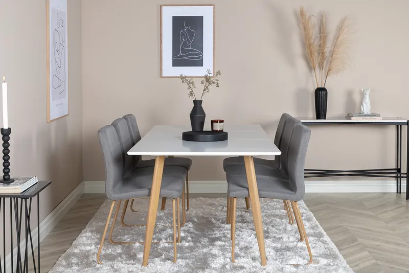 Polar matgruppe, 180 cm rektangulær med 6 Mace-stoler, Grå