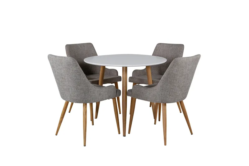 Polar matgruppe, 90 cm rund med 4 Plaza-stoler, Grå
