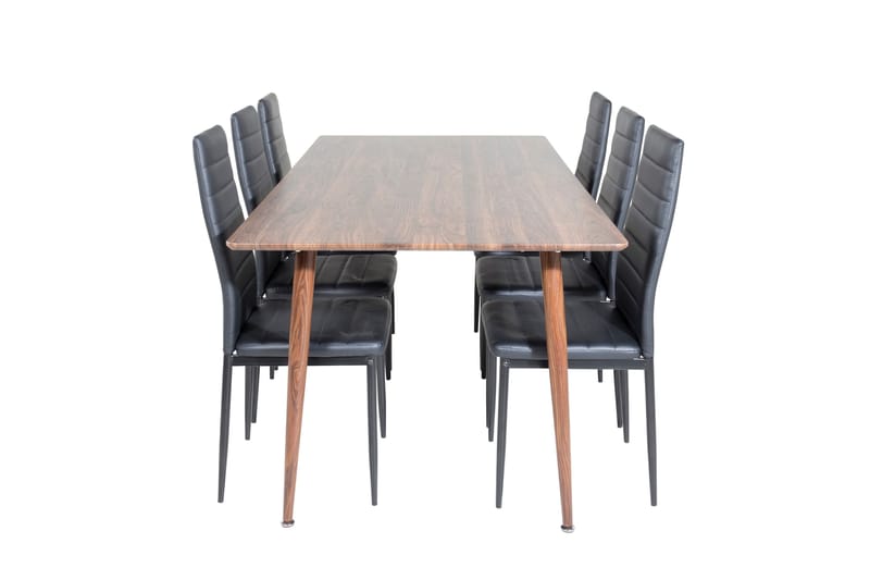 Polar Spisebordssæt 180 cm Rektangulær med 6 Slim Stole, Svart