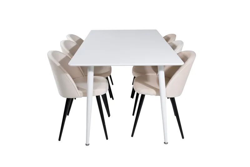 Polar Spisebordssæt 180 cm Rektangulær med 6 Velvet Stole, Beige