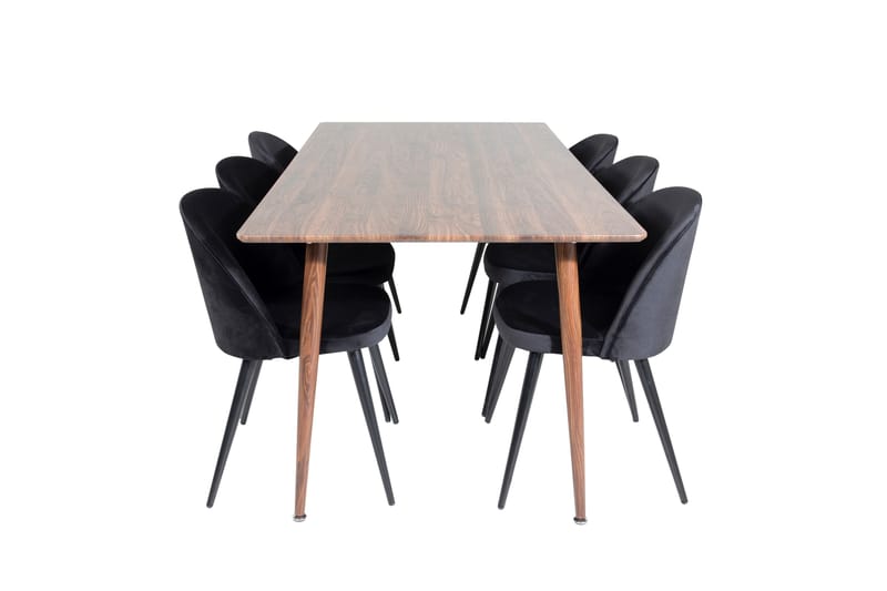 Polar Spisebordssæt 180 cm Rektangulær med 6 Velvet Stole, Svart