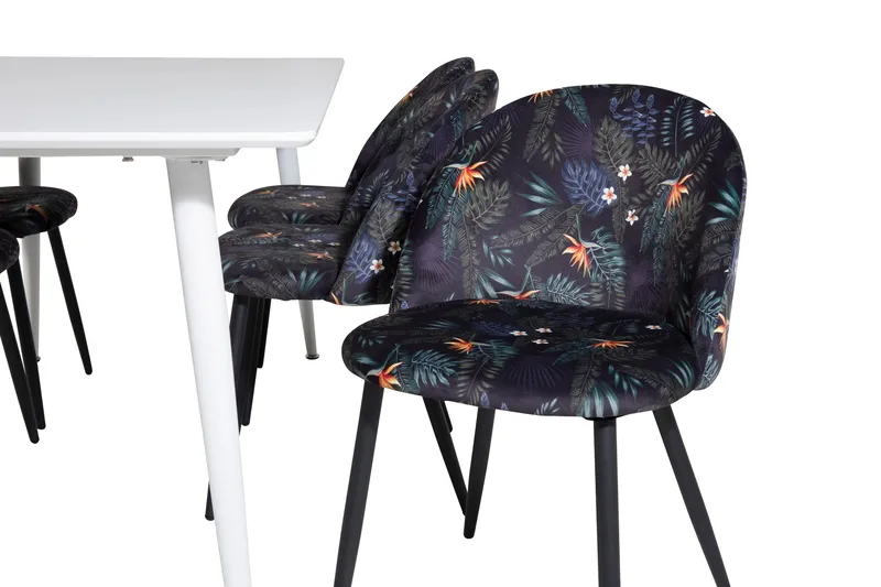 Polar Spisebordssæt 180 cm Rektangulær med 6 Velvet Stole - Svart - Møbler - Borde - Spisebordssæt