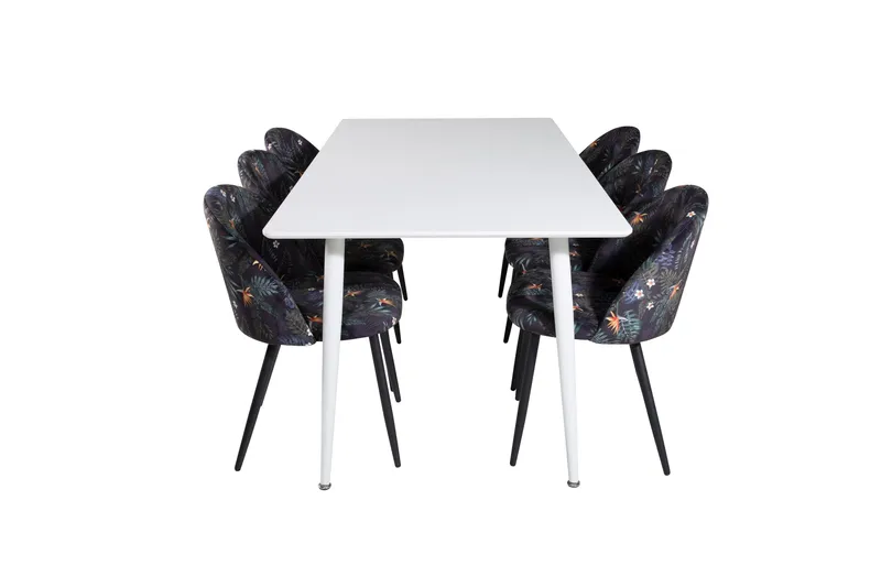 Polar Spisebordssæt 180 cm Rektangulær med 6 Velvet Stole, Svart