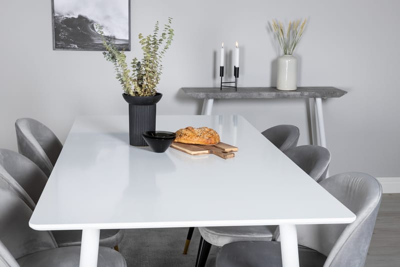 Polar Spisebordssæt 180 cm Rektangulær med 6 Velvet Stole - Svart/Gull - M øbler - Borde - Spisebordssæt