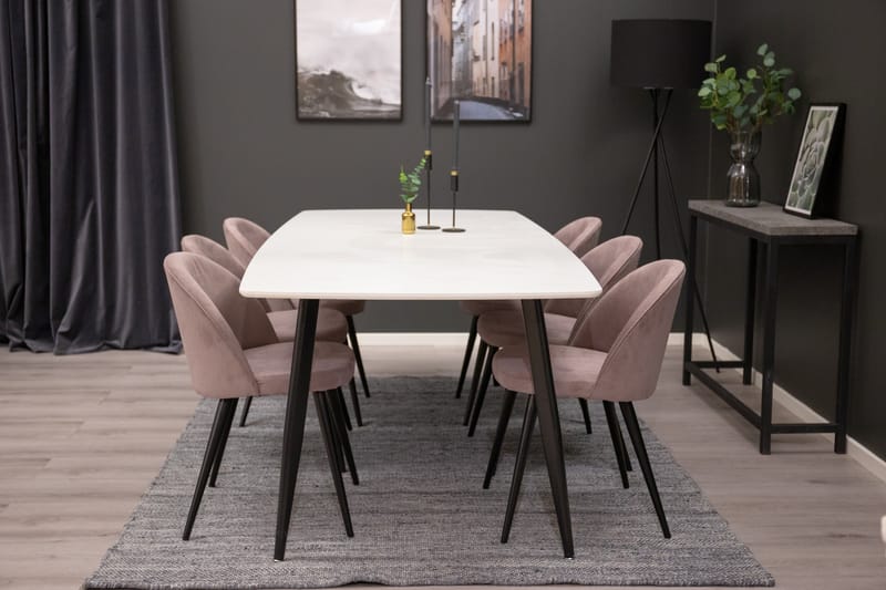 Polar Spisebordssæt 240 cm Rektangulær med 6 Velvet Stole, Svart