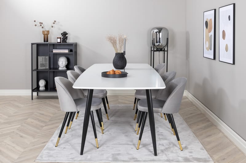 Polar Spisebordssæt 240 cm Rektangulær med 6 Velvet Stole, Svart/Gull