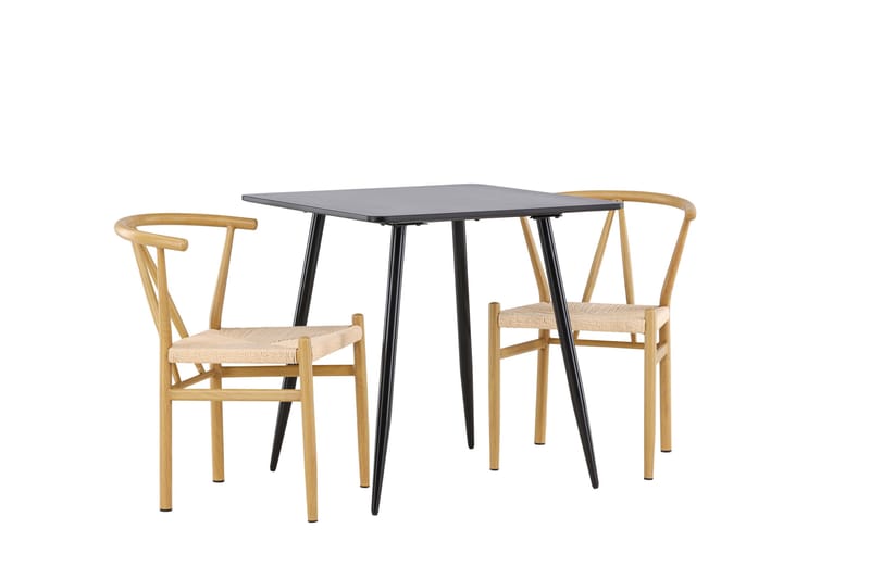 Polar Spisegruppe 75 cm Kvadratisk med 2 Alfons stole - Svart/Beige - Møbler - Borde - Spisebordssæt