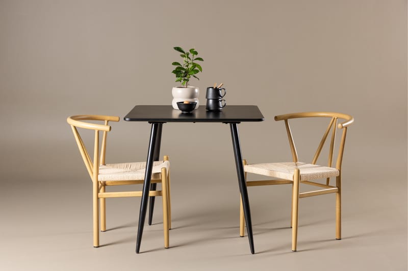 Polar Spisegruppe 75 cm Kvadratisk med 2 Alfons stole - Svart/Beige - Møbler - Borde - Spisebordssæt
