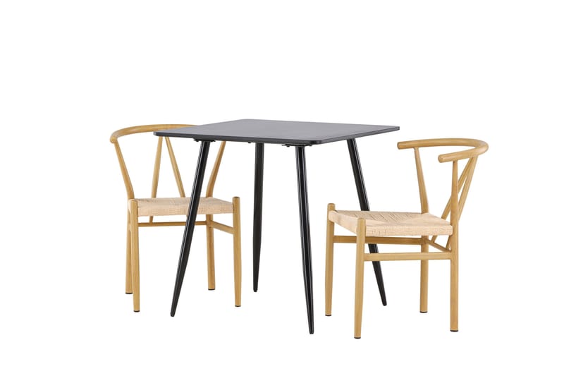 Polar Spisegruppe 75 cm Kvadratisk med 2 Alfons stole - Svart/Beige - Møbler - Borde - Spisebordssæt