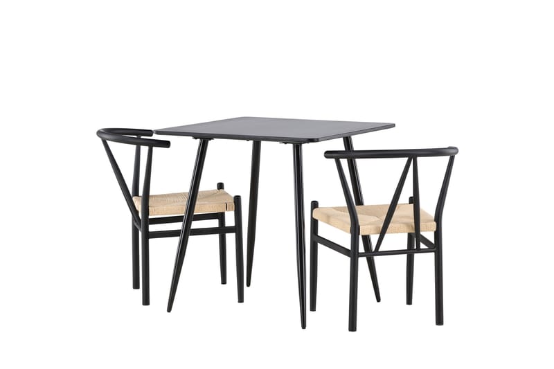 Polar Spisegruppe 75 cm Kvadratisk med 2 Alfons stole - Svart/Svart - Møbler - Borde - Spisebordssæt