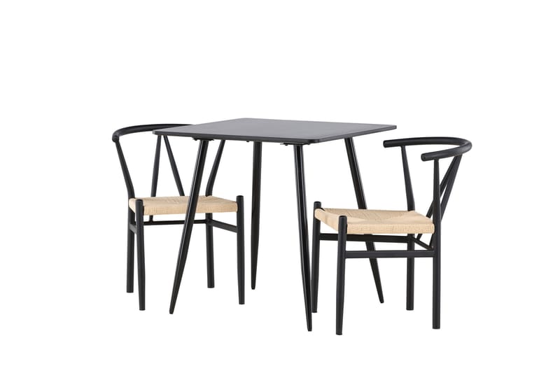 Polar Spisegruppe 75 cm Kvadratisk med 2 Alfons stole - Svart/Svart - Møbler - Borde - Spisebordssæt
