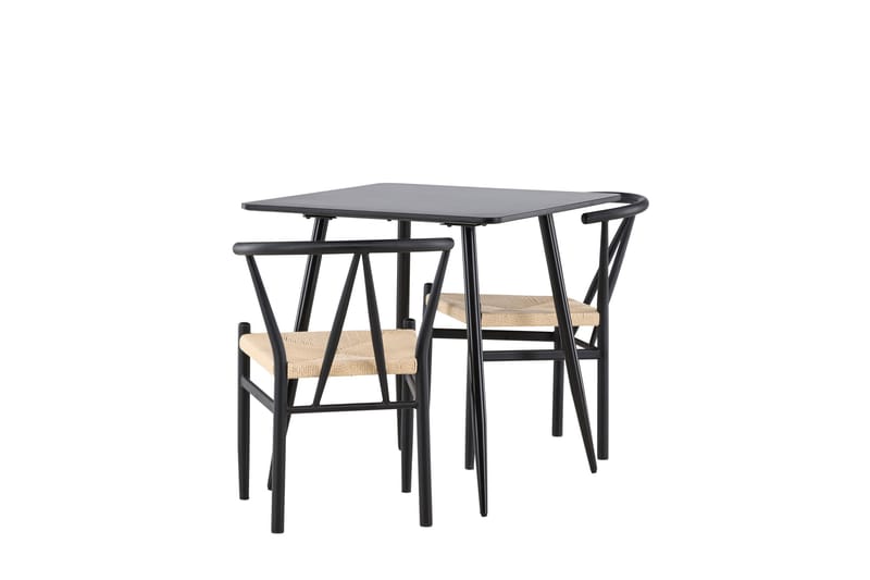 Polar Spisegruppe 75 cm Kvadratisk med 2 Alfons stole - Svart/Svart - Møbler - Borde - Spisebordssæt
