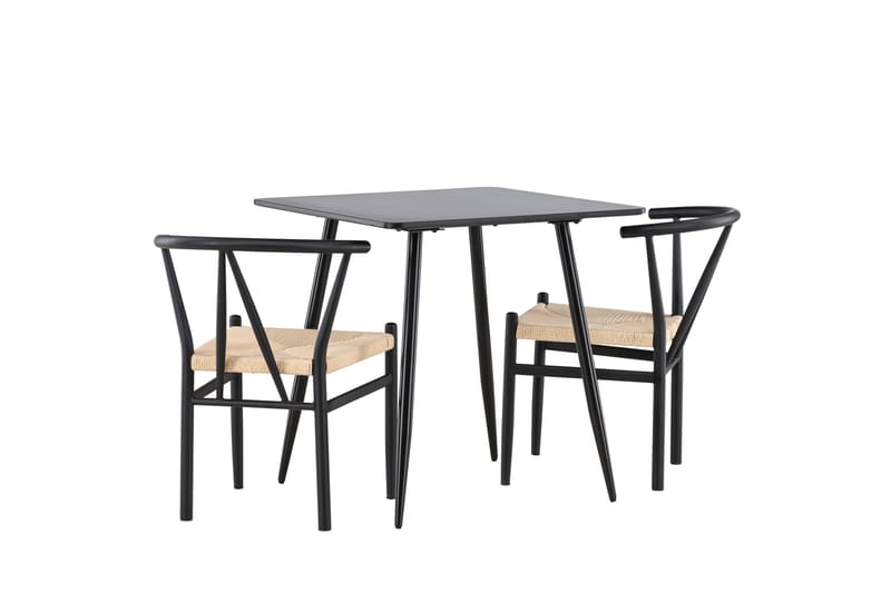 Polar Spisegruppe 75 cm Kvadratisk med 2 Alfons stole - Svart/Svart - Møbler - Borde - Spisebordssæt