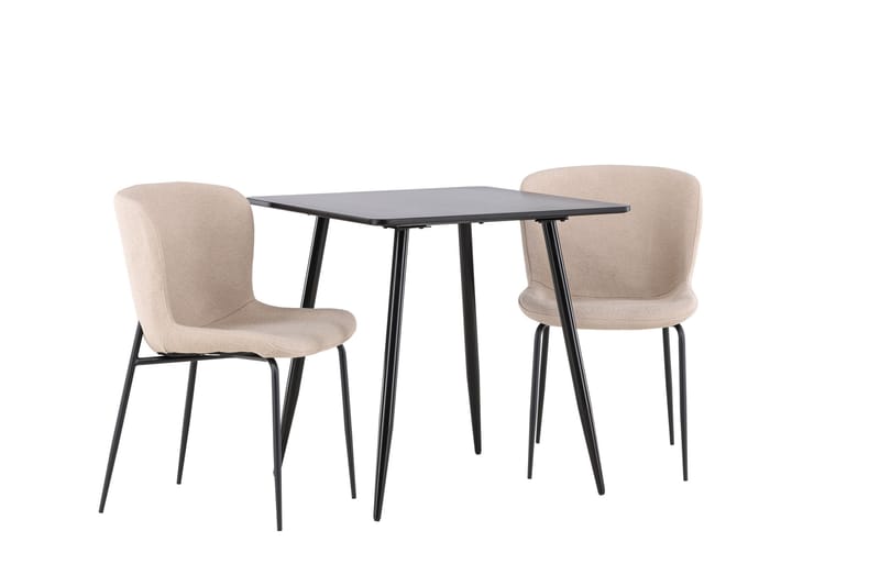 Polar Spisegruppe 75 cm Kvadratisk med 2 Modesto stole - Svart/Beige - Møbler - Borde - Spisebordssæt